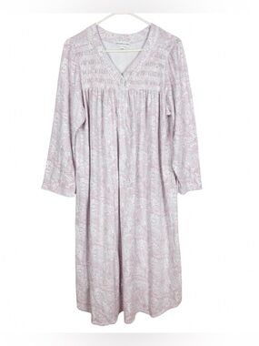 Miss Elaine Nightgown Size XL Paisley Lace Trim Button Long Sleeve Flannel